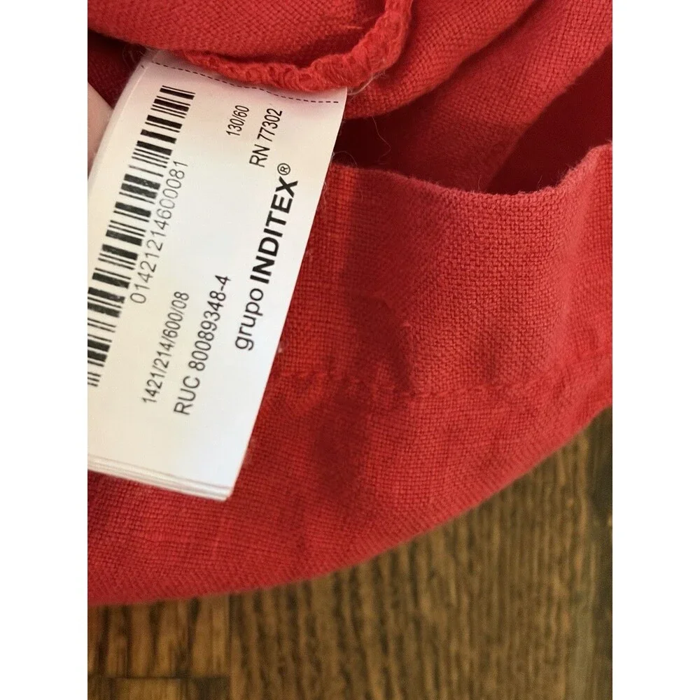 Zara Kids Girls 100% Linen Red Romper Size 8 Pockets‎ Summer Beach Adjustable